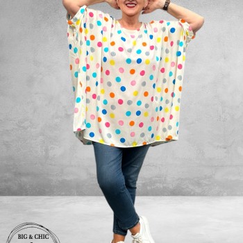 Frenzi Tuniek Oversized Wit Stippen