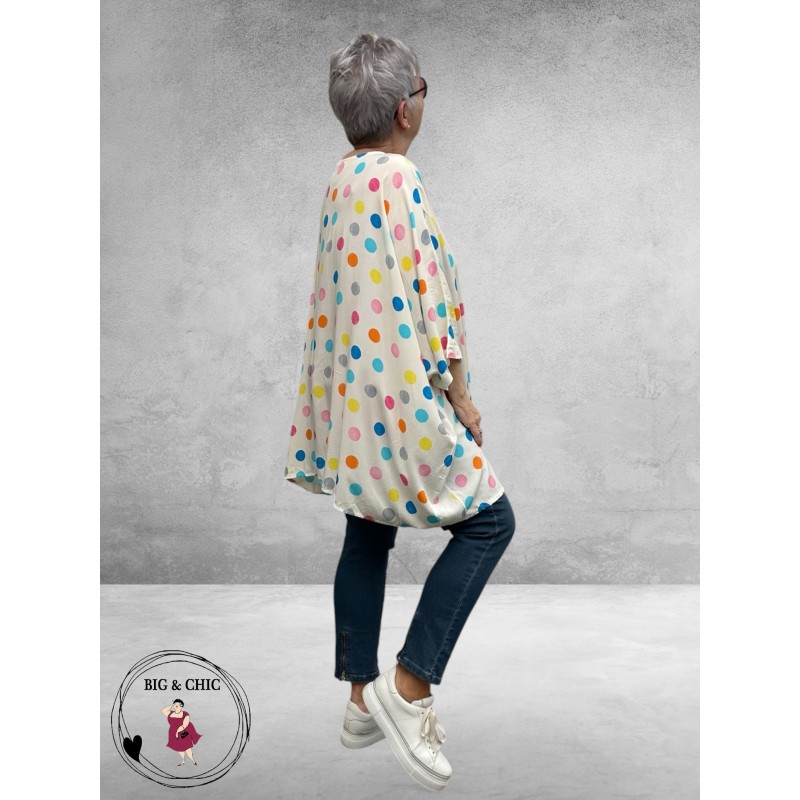 Frenzi Tuniek Oversized Wit Stippen