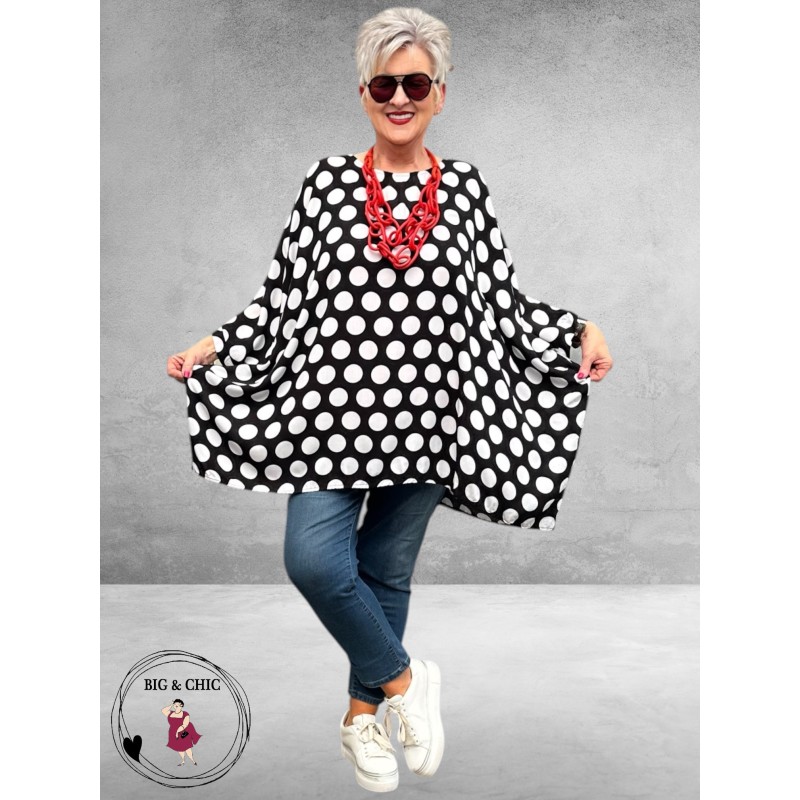 Frenzi Tuniek Oversized Zwart/Wit Stippen