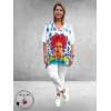 Frenzi  Shirt A-Lijn Frida Kahlo Wit/Blauw Uniek