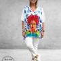 Frenzi  Shirt A-Lijn Frida Kahlo Wit/Blauw Uniek