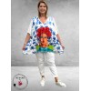 Frenzi  Shirt A-Lijn Frida Kahlo Wit/Blauw Uniek