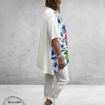 Frenzi  Shirt A-Lijn Frida Kahlo Wit/Blauw Uniek