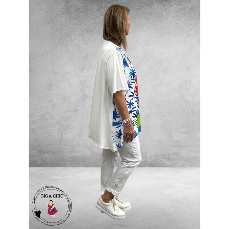 Frenzi  Shirt A-Lijn Frida Kahlo Wit/Blauw Uniek