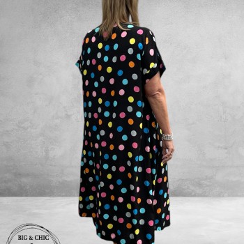 FRENZI Jurk Lang Zwart Kleurrijke Stippen
