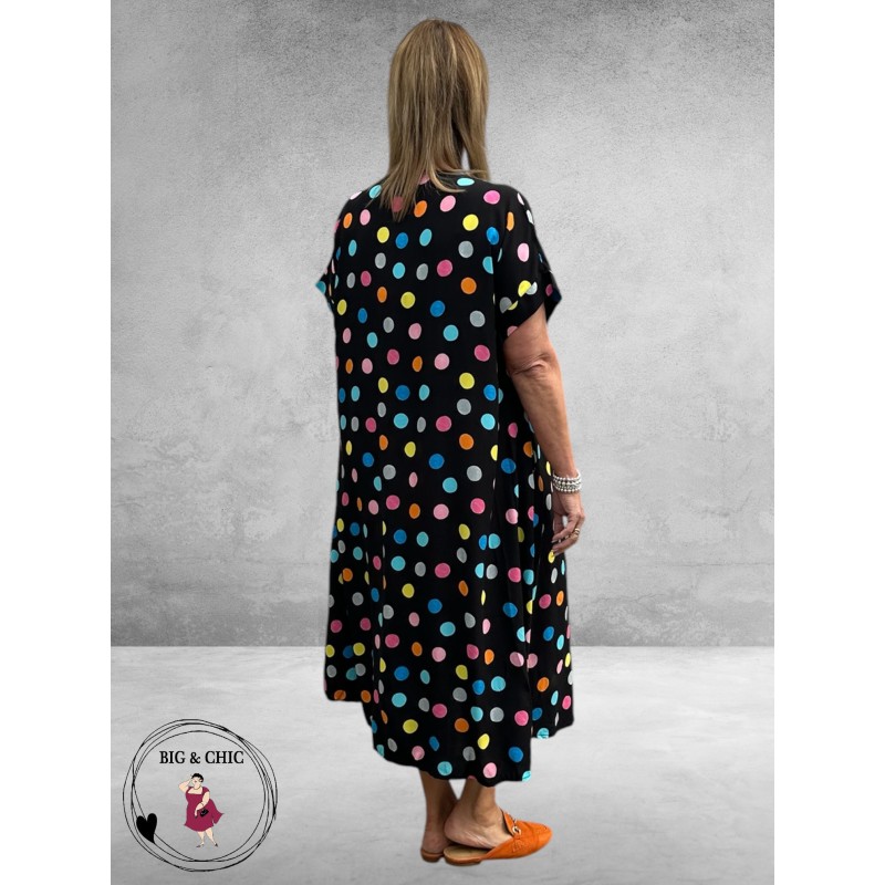 FRENZI Jurk Lang Zwart Kleurrijke Stippen
