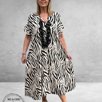 FRENZI  Jurk Lang Zebra Stoer En Luchtig
