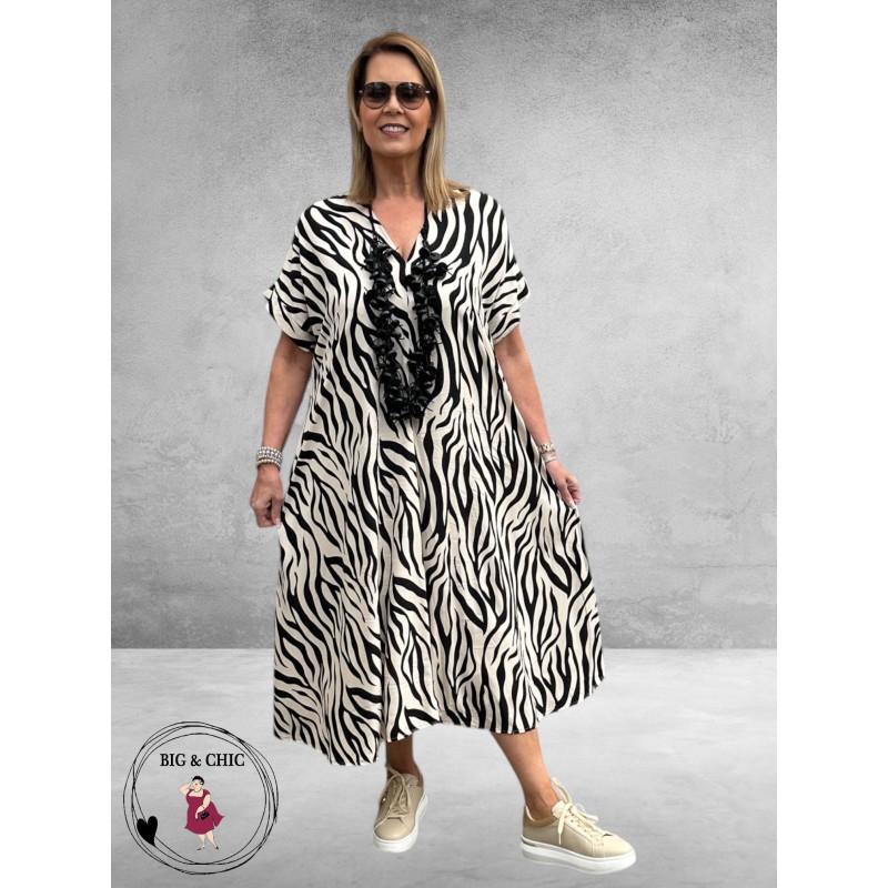 FRENZI  Jurk Lang Zebra Stoer En Luchtig