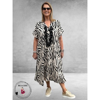 FRENZI  Jurk Lang Zebra Stoer En Luchtig