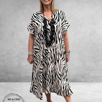 FRENZI  Jurk Lang Zebra Stoer En Luchtig