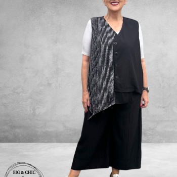 Frenzi Gilet Asymmetrisch Zwart Strepen