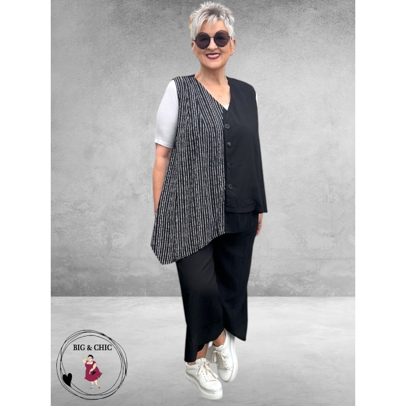 Frenzi Gilet Asymmetrisch Zwart Strepen