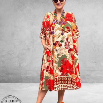 Frenzi Jurk A-Lijn Florale Print Rood/Beige