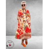 Frenzi Jurk A-Lijn Florale Print Rood/Beige