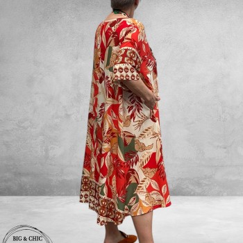 Frenzi Jurk A-Lijn Florale Print Rood/Beige