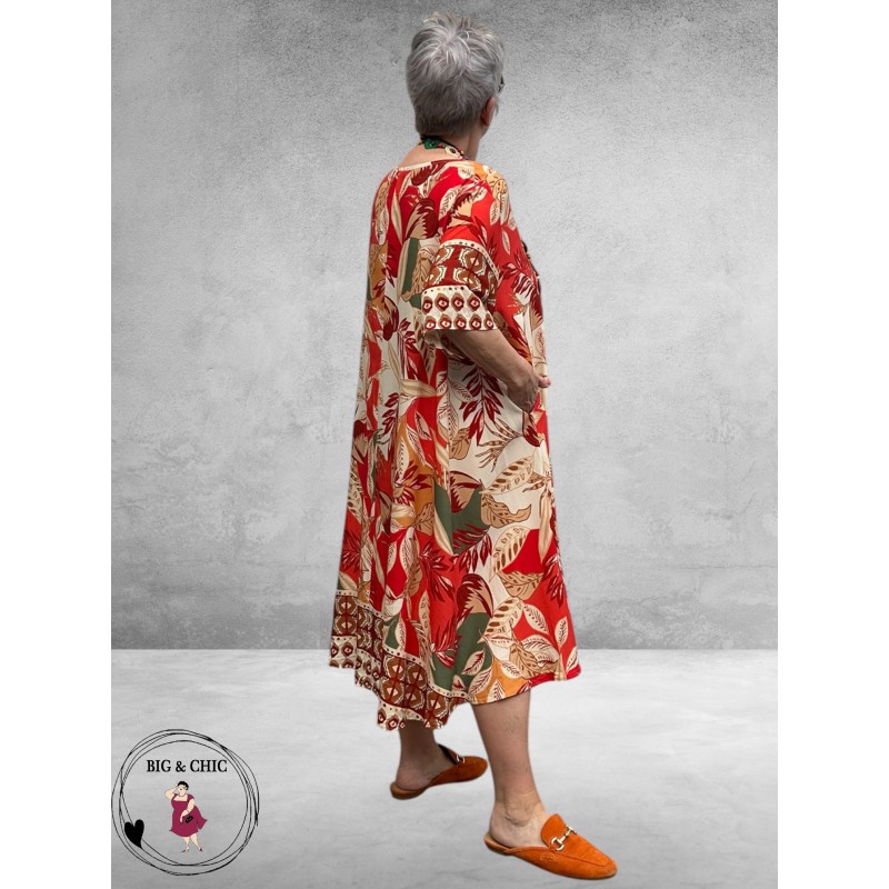 Frenzi Jurk A-Lijn Florale Print Rood/Beige
