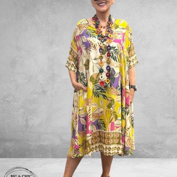 Frenzi Jurk A-Lijn Florale Print Groen/Beige