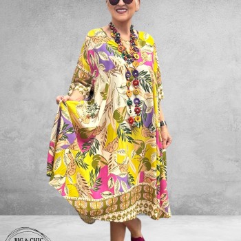 Frenzi Jurk A-Lijn Florale Print Groen/Beige