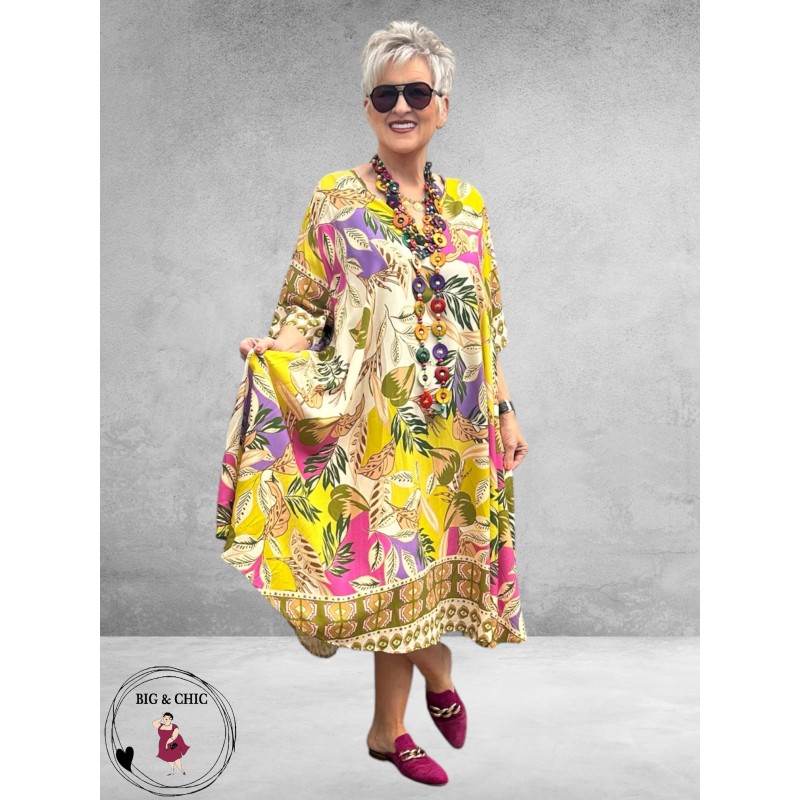 Frenzi Jurk A-Lijn Florale Print Groen/Beige