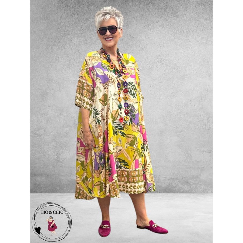Frenzi Jurk A-Lijn Florale Print Groen/Beige