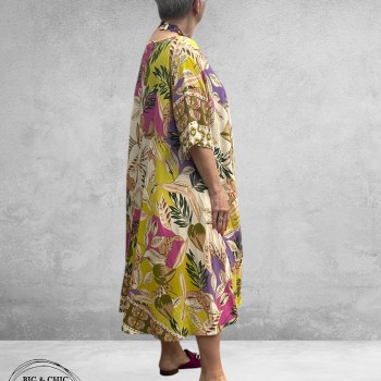 Frenzi Jurk A-Lijn Florale Print Groen/Beige