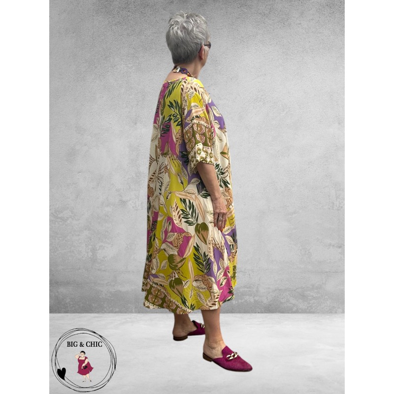 Frenzi Jurk A-Lijn Florale Print Groen/Beige