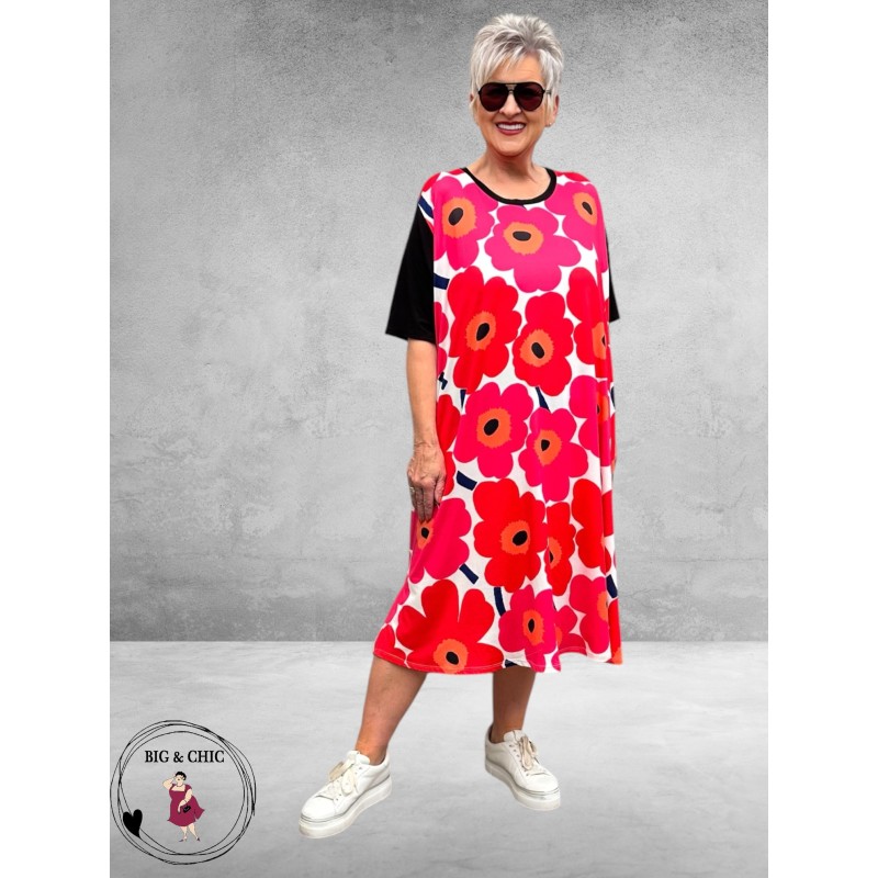 Frenzi Jurk Retro Flower Rood