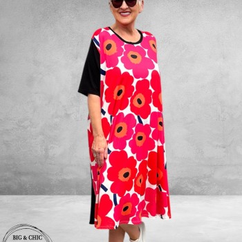 Frenzi Jurk Retro Flower Rood