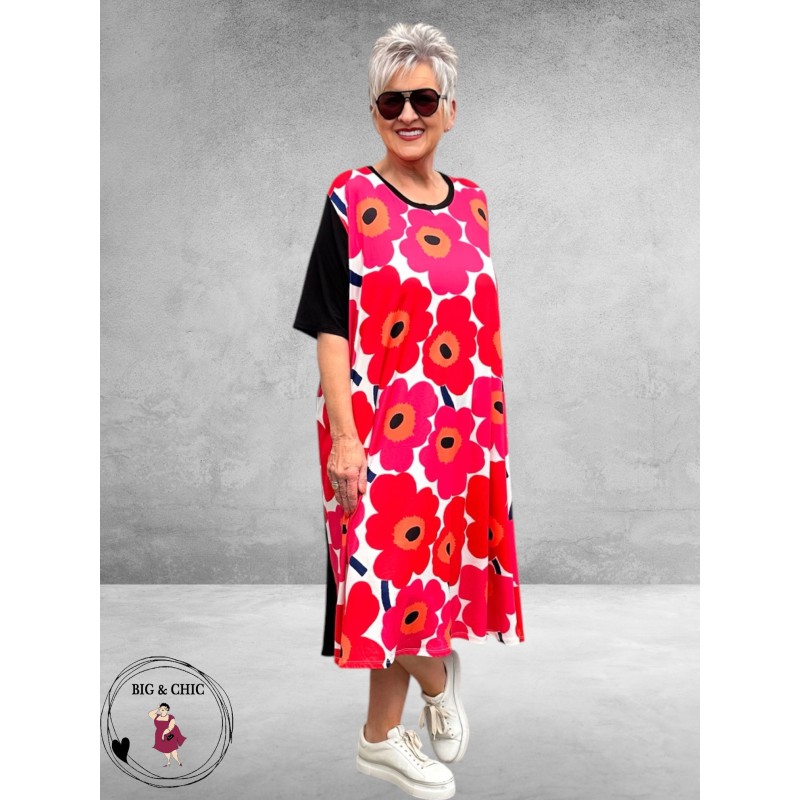Frenzi Jurk Retro Flower Rood
