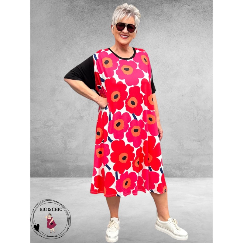 Frenzi Jurk Retro Flower Rood