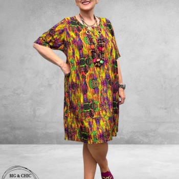 Frenzi Tuniek/Jurk Suus Geel/Fuchsia