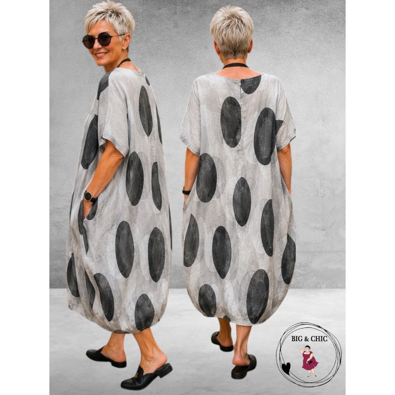 Frenzi Jurk Linnen Zand Dots
