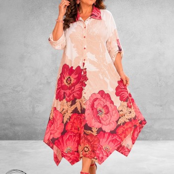 Divas Jurk Flowers Rood-Roze