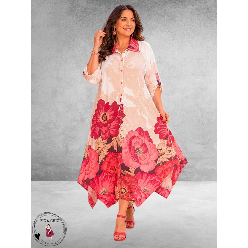 Divas Jurk Flowers Rood-Roze
