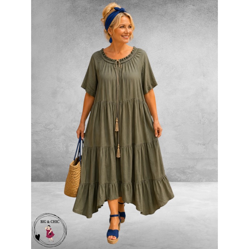 Frenzi Jurk Maxi Romantica Kaki