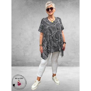 Frenzi Shirt A-Lijn Zwart/Wit Grafische Print