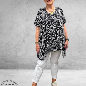 Frenzi Shirt A-Lijn Zwart/Wit Grafische Print