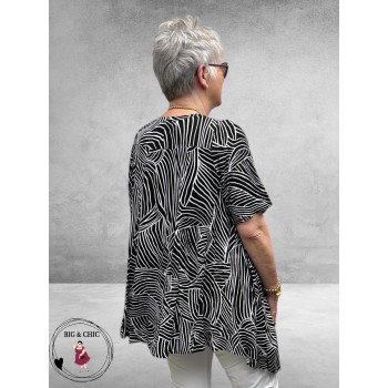 Frenzi Shirt A-Lijn Zwart/Wit Grafische Print