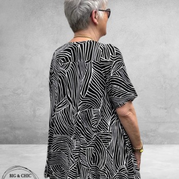 Frenzi Shirt A-Lijn Zwart/Wit Grafische Print