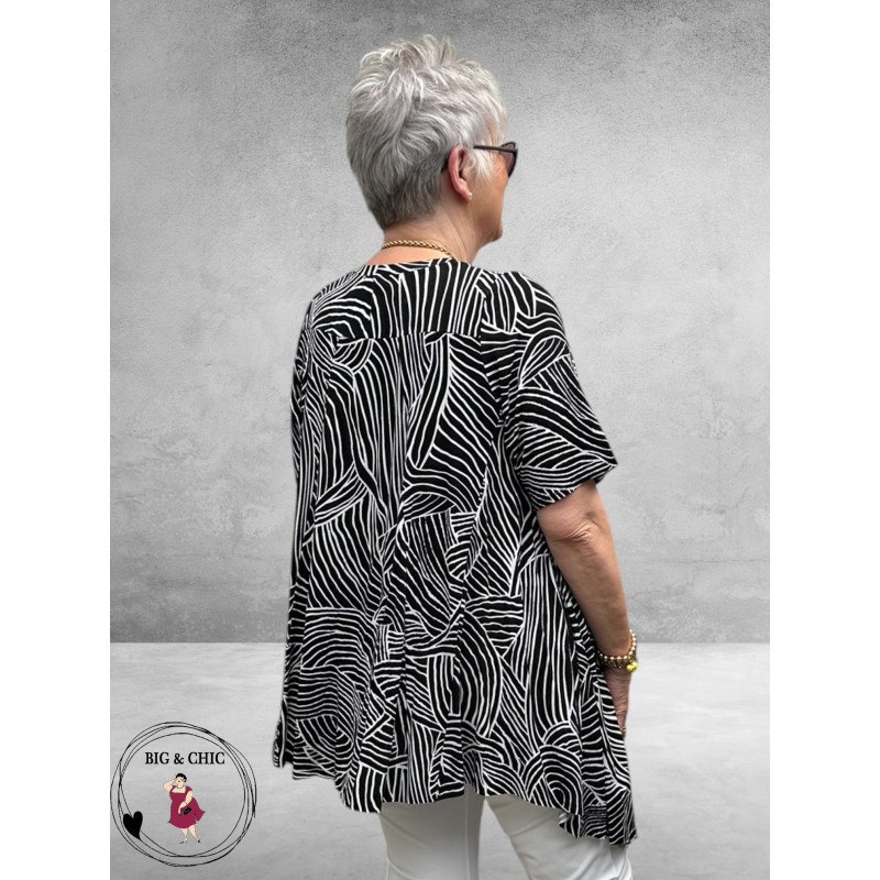 Frenzi Shirt A-Lijn Zwart/Wit Grafische Print