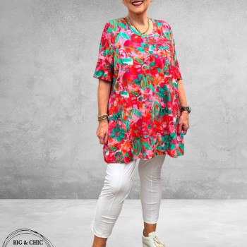 Frenzi Shirt A-Lijn Flowers Rood/Pink