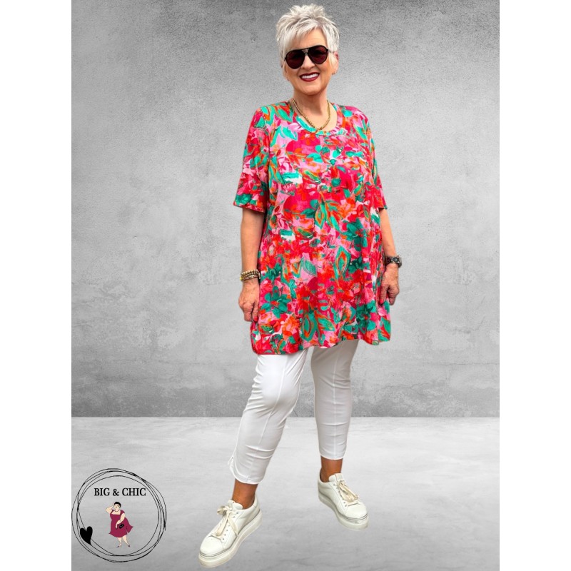Frenzi Shirt A-Lijn Flowers Rood/Pink
