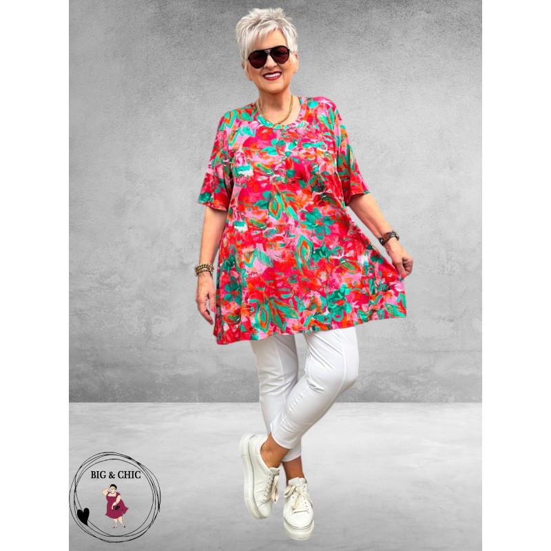 Frenzi Shirt A-Lijn Flowers Rood/Pink