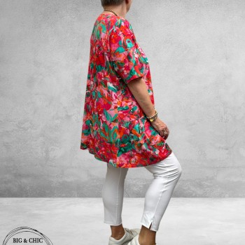 Frenzi Shirt A-Lijn Flowers Rood/Pink