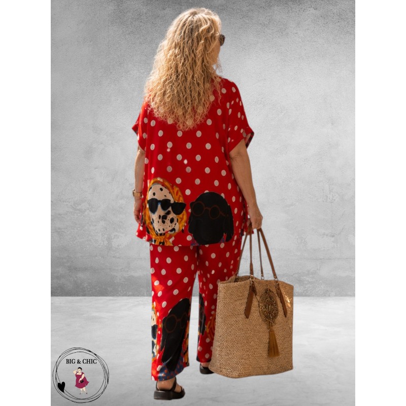Frenzi Broekpak Stippen/Hondjes Rood