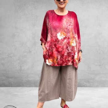 Frenzi Shirt Oversized Kunstzinnige Bloemenprint rood