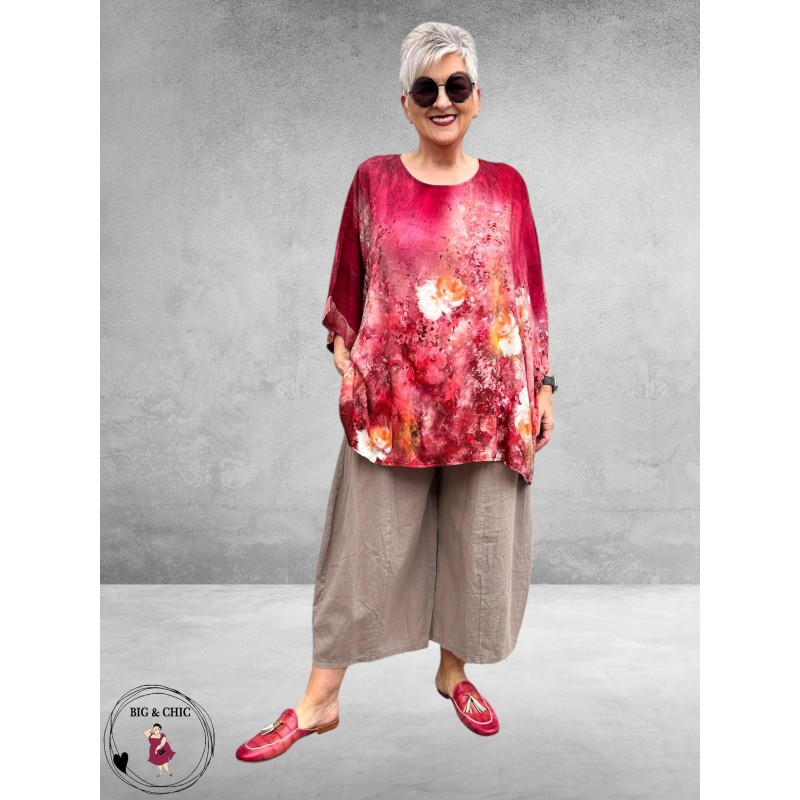 Frenzi Shirt Oversized Kunstzinnige Bloemenprint rood