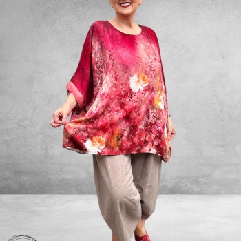 Frenzi Shirt Oversized Kunstzinnige Bloemenprint rood