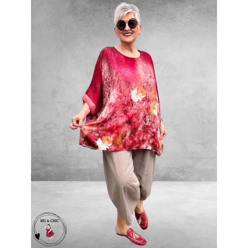 Frenzi Shirt Oversized Kunstzinnige Bloemenprint rood