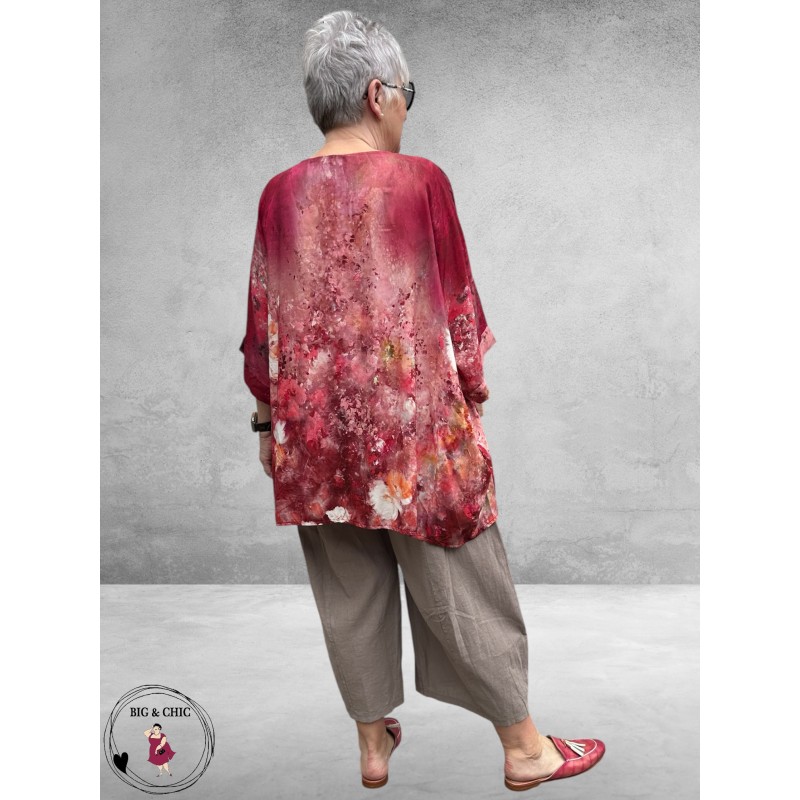 Frenzi Shirt Oversized Kunstzinnige Bloemenprint rood